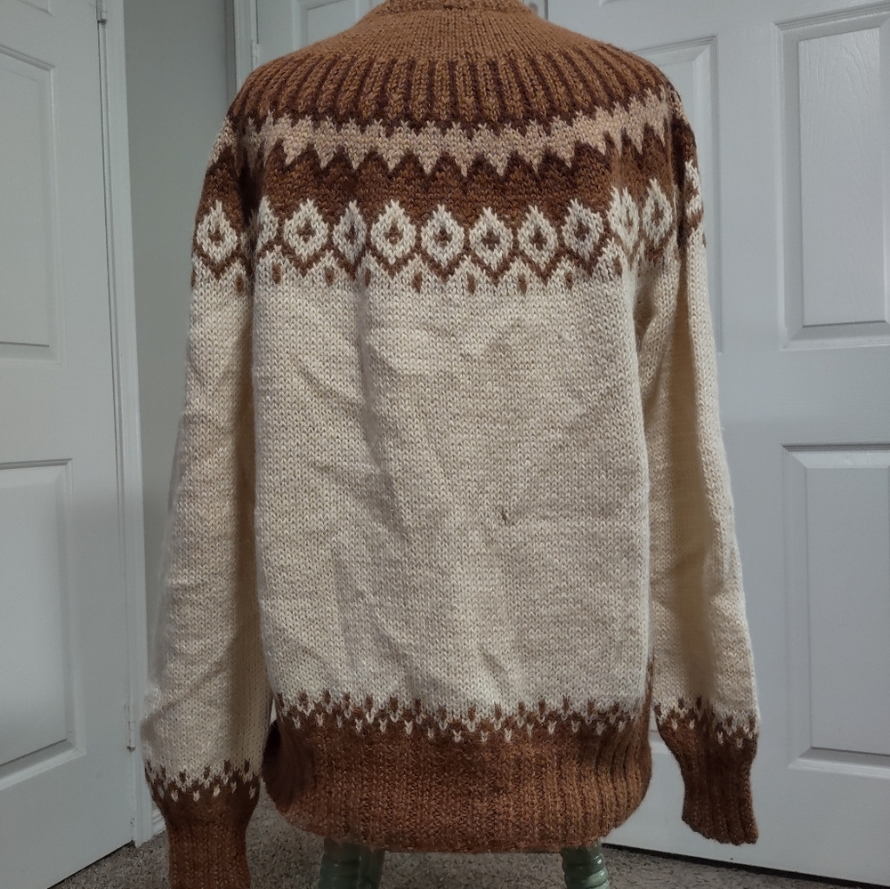 Vintage Handmade Andean Imports 100% Alpaca Wool Beige/Brown Sweater Size M - Picture 9 of 9